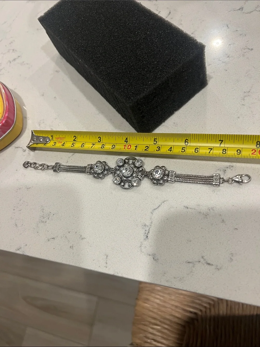 Brighton Silver-Tone Crystal Floral Link Bracelet